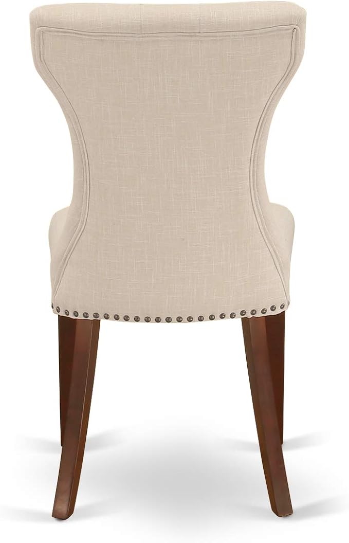 East West Furniture MLGA3-MAH-32 3 Piece Dining Room Table Set Contains a Rectangle Kitchen Table with Butterfly Leaf and 2 Light Beige Linen Fabric Parson Chairs, 36x54 Inch, Mahogany