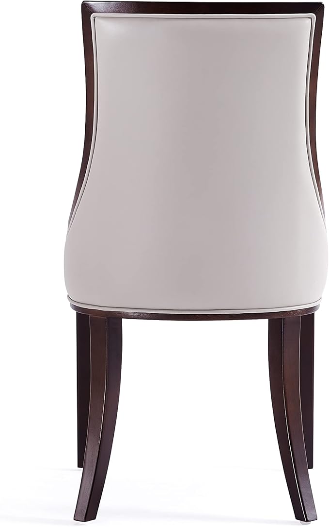 Manhattan Comfort Grand Faux Leather Dining Chairs, Traditional Design with Rectangular Channeling, Solid Beech Wood Frame, Walnut Finish, 300 lb Capacity, Fully Assembled, Set of 6, Light Grey