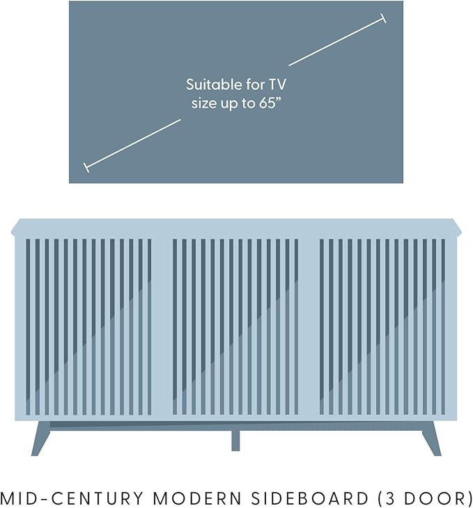 Plank+Beam Mid-Century Modern Wood TV Stand, Three Door Solid Wood Entertainment Console with Storage, 59" L x 16" W x 30" H, Pecan