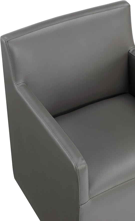 Manhattan Comfort Anna Square Modern Dining Chair with Arms, Head-to-Toe Faux Leather Upholstered Accent Armchair with Plastic Foot Padding, Set of 1, Pewter