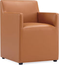 Manhattan Comfort Anna Square Modern Dining Chair with Arms, Head-to-Toe Faux Leather Upholstered Accent Armchair with Plastic Foot Padding, Set of 1, Saddle