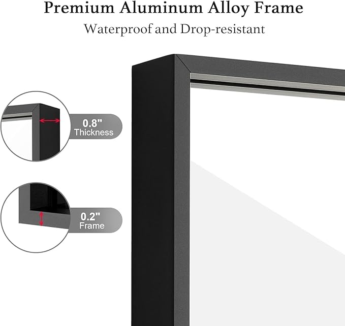 30x36 Inch Black Bathroom Mirror, Copper-Free Mirror, Aluminum Alloy Frame Vanity Rectangle Wall Mounted Modern Mirror for Bedroom/Living Room/Porch Horizontal or Vertical