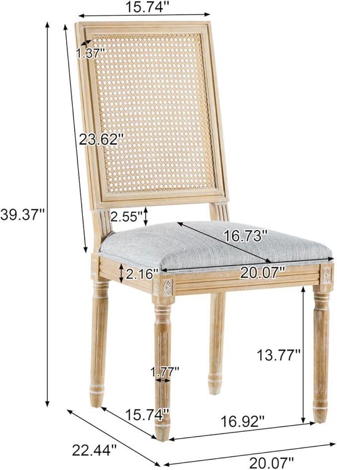Merax Upholstered Solid Wood Dining Chairs Set of 2, French Country Style Accent Side Seating Furniture for Kitchen, Living Room, Wicker Back, Grayish Green