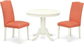 East West Furniture ANEN3-LWH-78 3 Piece Dining Set Contains a Round Kitchen Table with Pedestal and 2 Pink Flamingo Faux Leather Parson Dining Chairs, 36x36 Inch, Linen White