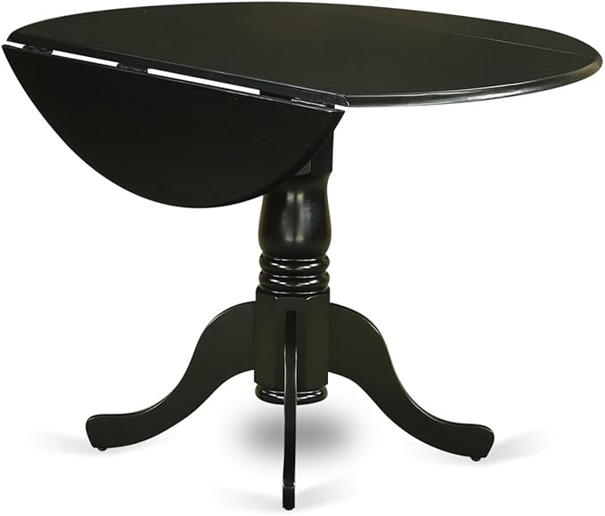 East West Furniture DLDU5-BLK-LC 5 Piece Modern Dining Table Set Includes a Round Wooden Table with Dropleaf and 4 Faux Leather Kitchen Dining Chairs, 42x42 Inch, Black