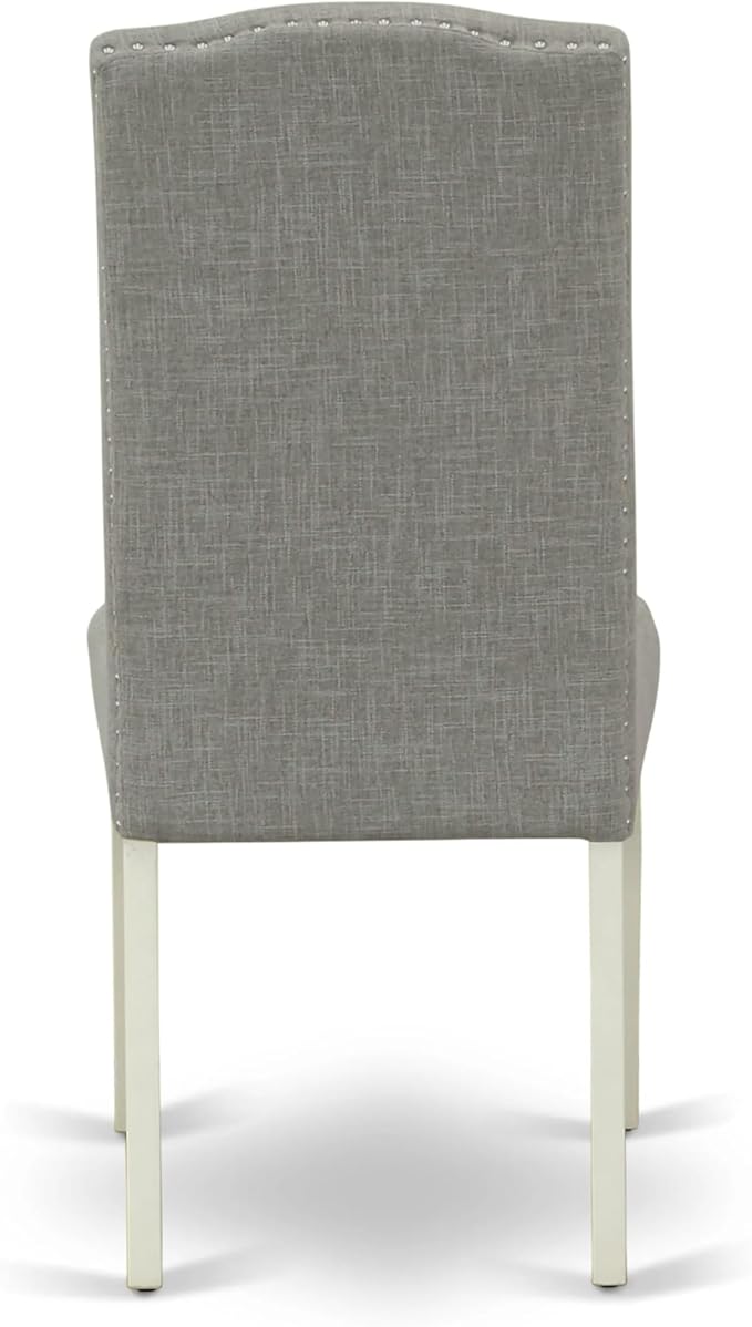 East West Furniture ANEN3-LWH-06 3 Piece Kitchen Table Set Contains a Round Dining Table with Pedestal and 2 Dark Shitake Linen Fabric Parson Dining Room Chairs, 36x36 Inch, Linen White