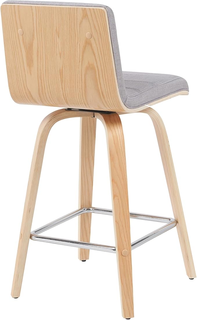 Vienna Modern Counter Height Swivel Bar Stool with Grey Upholstered Seat and Patterned Oak Wood Frame Set of 2
