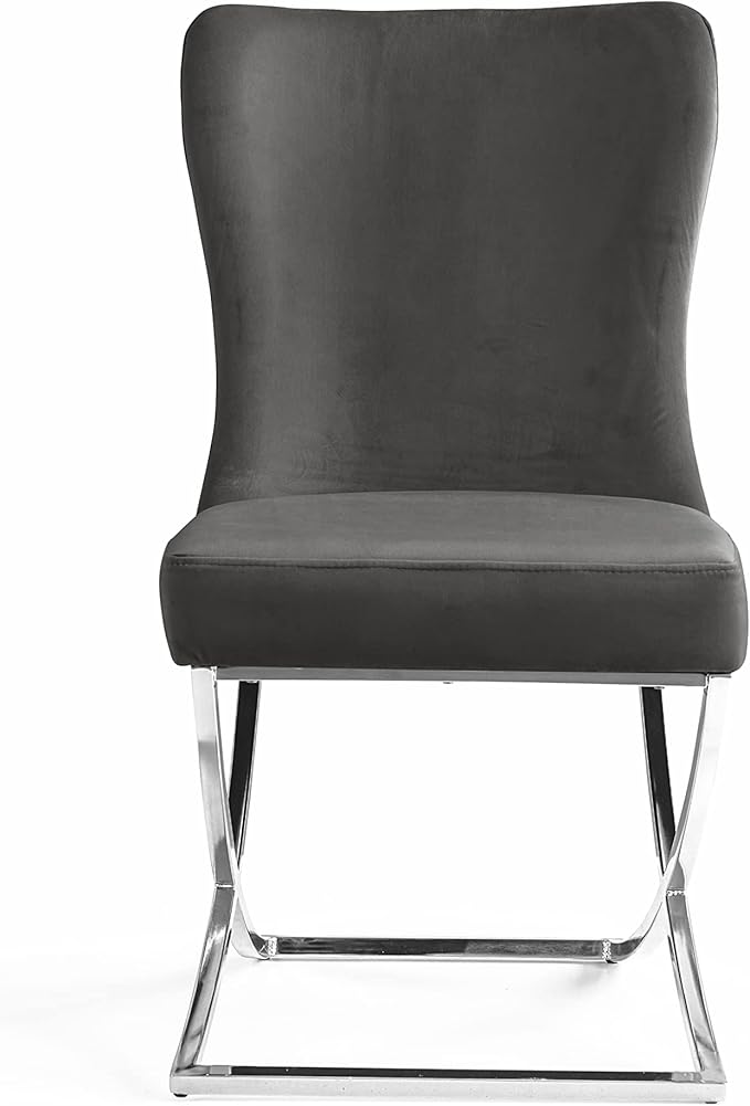 Ottomanson Royal Dining Chairs Set of 6 – Upholstered Tufted Microfiber, Assembled, Silver Metal Legs, Beech Wood Frame, 350 lb Capacity, Gray