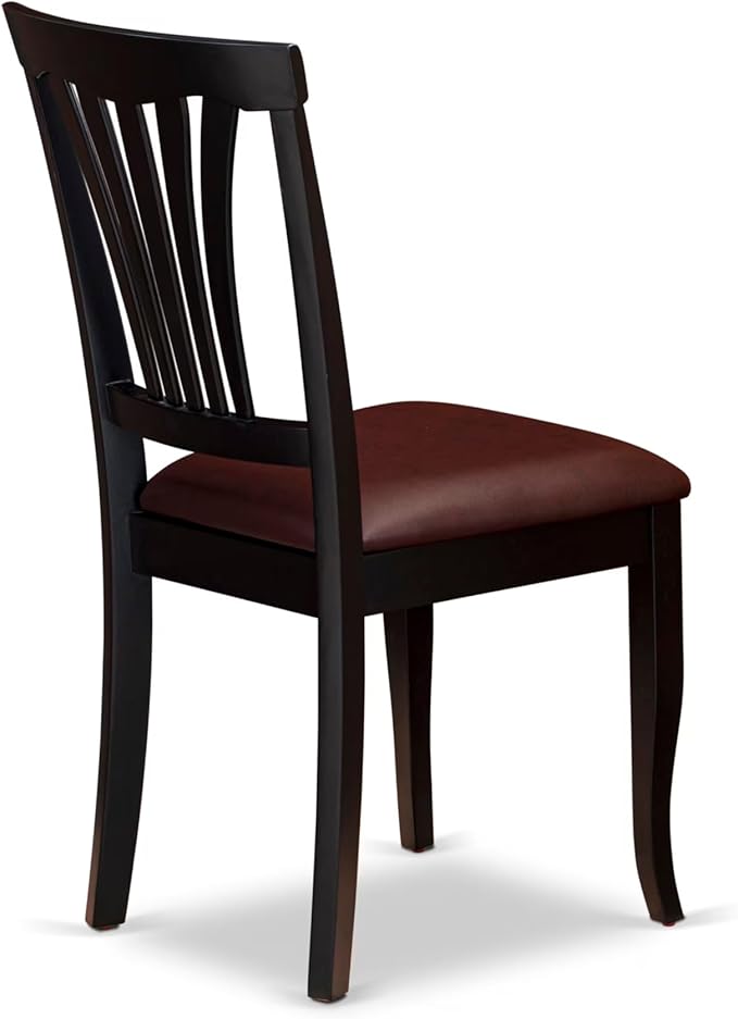 East West Furniture ANAV3-BLK-LC 3 Piece Dining Room Furniture Set Contains a Round Kitchen Table with Pedestal and 2 Faux Leather Upholstered Dining Chairs, 36x36 Inch, Black & Cherry