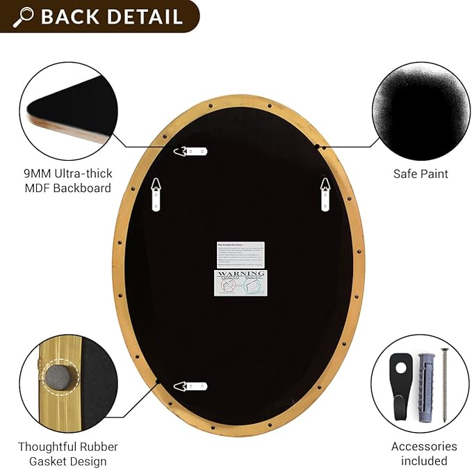 ANDY STAR Gold Oval Mirrors for Bathroom, 20x28 Inch Brushed Gold Stainless Steel Metal Framed Oval Wall Mirror, Modern Vanity Mirror Wall Mount Horizontal or Vertical