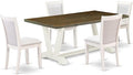 East West Furniture V077MZ001-5 5 Piece Kitchen Table Set for 4 Includes a Rectangle Dining Room Table with V-Legs and 4 Cream Linen Fabric Parsons Dining Chairs, 40x72 Inch, Multi-Color