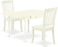 East West Furniture MZDA3-LWH-W 3 Piece Dining Room Furniture Set Contains a Rectangle Kitchen Table with Dropleaf and 2 Dining Chairs, 36x54 Inch, Linen White