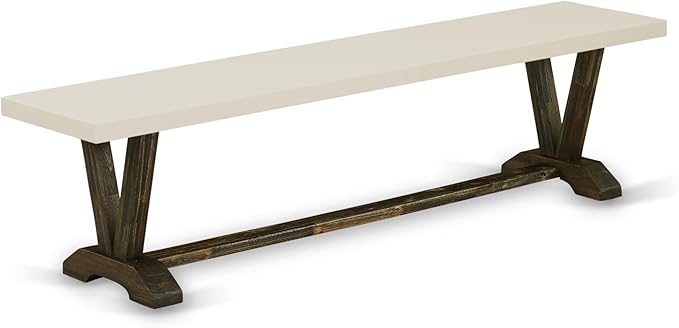 East West Furniture V727MZN32-6 6 Piece Dining Set Contains a Rectangle Dining Room Table with V-Legs and 4 Light Beige Linen Fabric Parson Chairs with a Bench, 40x72 Inch, Multi-Color