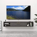 Floating TV Unit, 58'' Wall Mounted TV Cabinet, Floating Shelves with 4 Cabinets, Wooden Entertainment Media Console Center Large Storage TV Bench for Living Room & Office (58IN, Dark Grey)