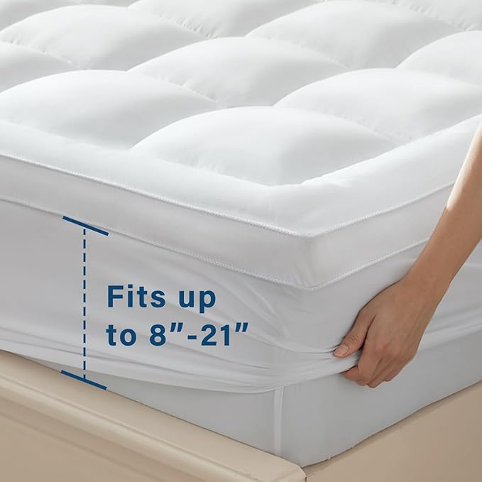Anluoer Mattress Topper Queen for Back Pain, Memory Foam Pillow Top Mattress Topper Queen, 5X Support Extra Thick Breathable Mattress Pad with 8-21" Deep Pocket, 60x80 Inches, White