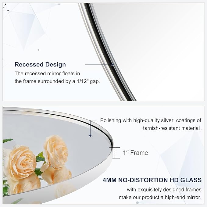 ANDY STAR Round Chrome Mirror, 30 inch Round Chrome Mirror, Circle Bathroom Mirror for Bathroom in Stainless Steel Metal Frame
