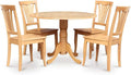 East West Furniture DLAV5-OAK-W 5 Piece Dining Room Furniture Set Includes a Round Kitchen Table with Dropleaf and 4 Dining Chairs, 42x42 Inch, Oak