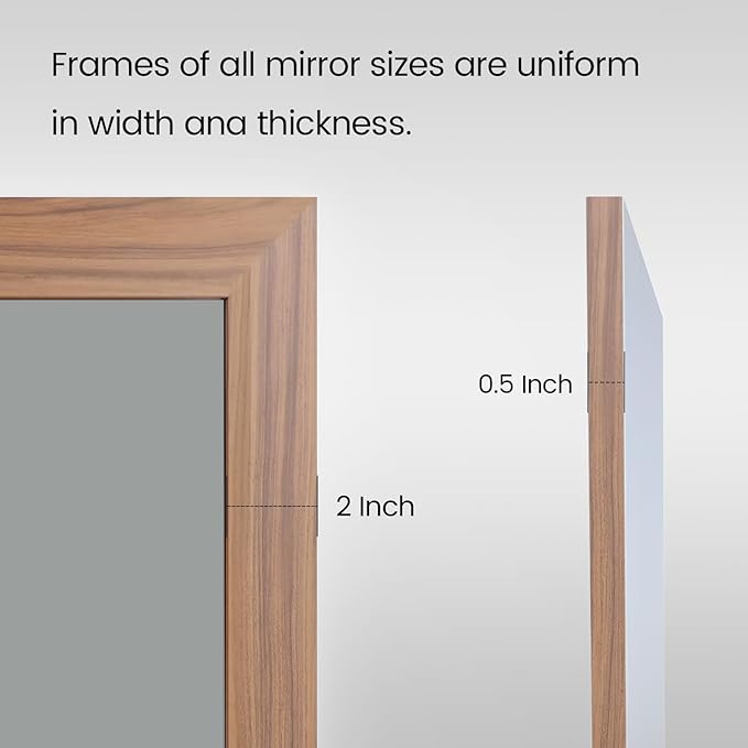 Amorho 24x36 Inch Bathroom Mirror for Wall, Walnut Wood Grain Metal Framed Mirror, Anti-Rust, Hang Horizontally/Vertically, Suitable for Bedroom, Farmhouse, Bathroom, Decorative