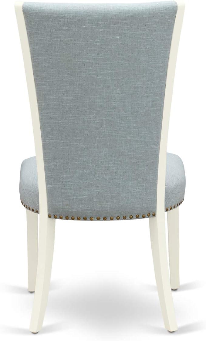 East West Furniture DOVE5-LWH-15 5 Piece Dining Table Set Includes a Rectangle Kitchen Table with Butterfly Leaf and 4 Baby Blue Linen Fabric Upholstered Chairs, 42x78 Inch, Linen White