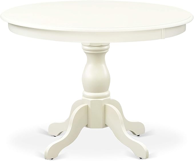 East West Furniture HBIP3-LWH-W 3 Piece Modern Dining Table Set Contains a Round Wooden Table with Pedestal and 2 Dining Chairs, 42x42 Inch, Linen White