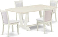 East West Furniture V027MZ015-9 9 Piece Kitchen Table & Chairs Set Includes a Rectangle Dining Room Table with V-Legs and 8 Baby Blue Linen Fabric Parsons Chairs, 40x72 Inch, Multi-Color