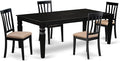 East West Furniture LGAN5-BLK-C 5 Piece Dinette Set for 4 Includes a Rectangle Dining Table with Butterfly Leaf and 4 Linen Fabric Dining Room Chairs, 42x84 Inch, Black