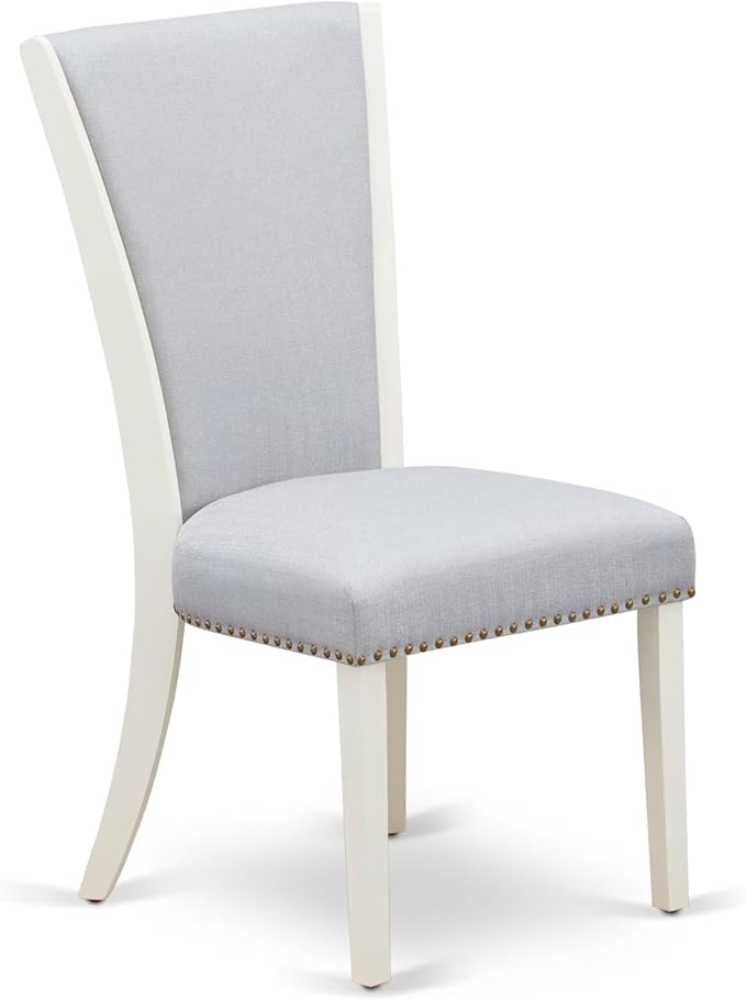 East West Furniture V097VE005-7 7 Piece Modern Dining Table Set Consist of a Rectangle Wooden Table with V-Legs and 6 Grey Linen Fabric Parson Dining Chairs, 40x72 Inch, Multi-Color