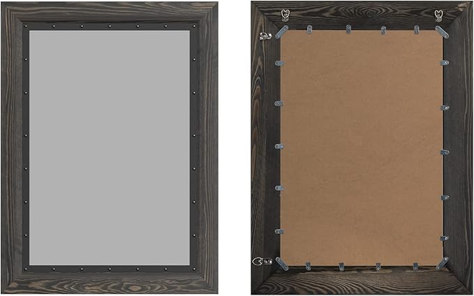 YOSHOOT Rustic Wooden Framed Wall Mirror, 32x24 Inch, Natural Wood and Iron Bathroom Vanity Mirror for Farmhouse Decor, Vertical or Horizontal Hanging