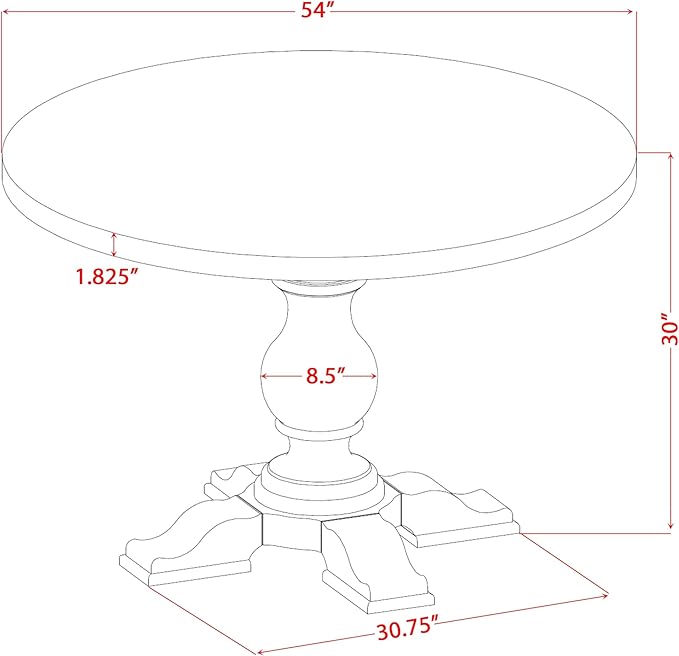 I55-0N-TP Modern Dining Table with Acacia Wood Round Tabletop and Stylish Pedestal Base - Antique Walnut Finish
