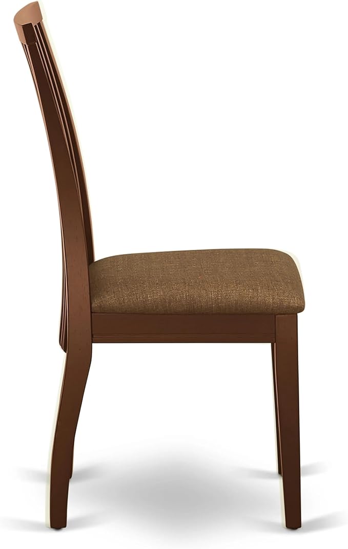 East West Furniture AMIP3-MAH-C 3 Piece Kitchen Table & Chairs Set Contains a Round Dining Room Table with Pedestal and 2 Linen Fabric Upholstered Chairs, 36x36 Inch, Mahogany
