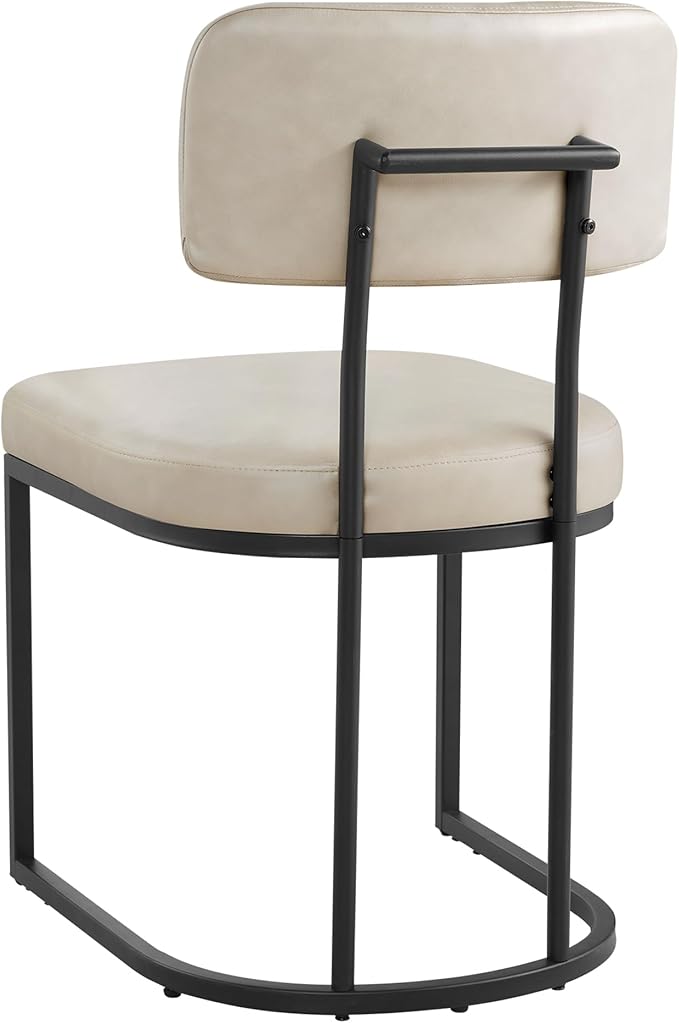 Dining Chairs Set of 6, Upholstered Modern Kitchen Chairs with Ergonomic Backrest, Faux Leather Cushion Seat & Metal Legs for Living Room, Restaurant, and Café, Beige, 2 Boxs