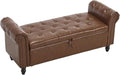 Furniliving 55” End of Bed Bench, Bedroom Bench with Button-Tufted, Large Upholstered Storage Ottoman Entryway Bench with Storage Shoe Cabinet Bench, for Bedroom, PU, Brown