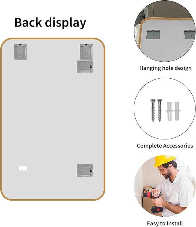 Large Modern Bathroom Mirror with Black Frame, 5mm Copper Free Silver Mirror,Black Frame, Easy Installation (Golden, 36" L x 30" W)