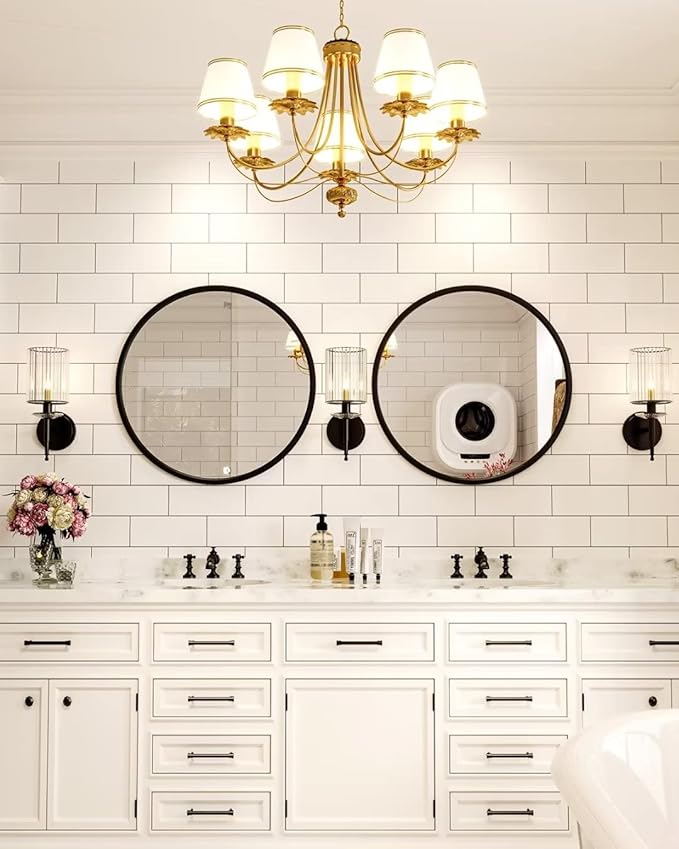 Growsun 20'' Black Round Mirror, Circle Wall Mirror for Bathroom Vanity, Entryway Living Room with Metal Frame for Home Decor
