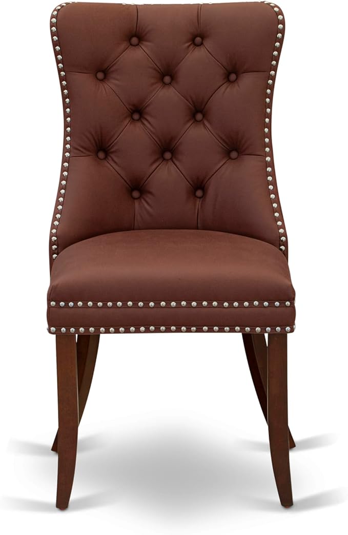 East West Furniture DODA9-MAH-26 9 Piece Dinette Set Includes a Rectangle Dining Table with Butterfly Leaf and 8 Polyester Fabric Parson Kitchen Chairs, 42x78 Inch, Mahogany
