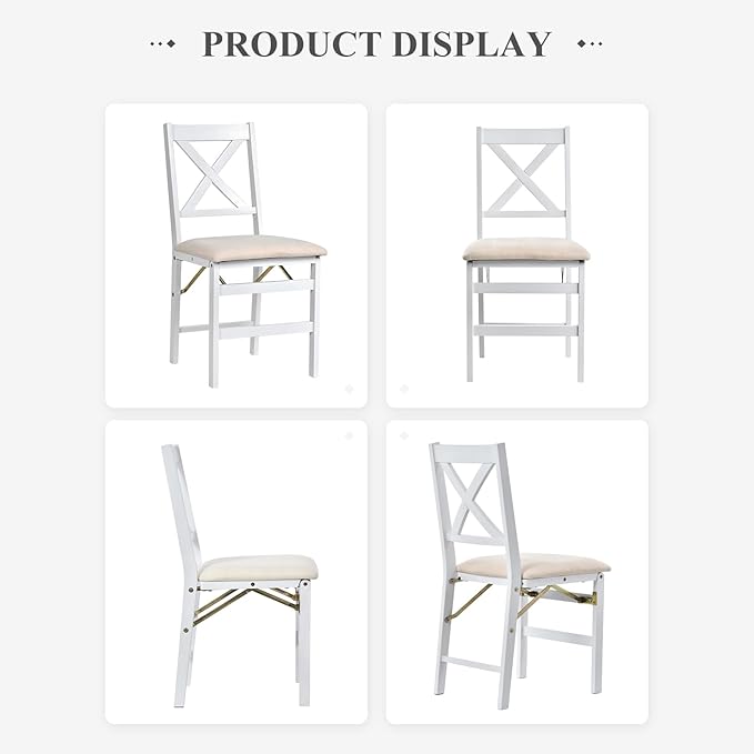 COLAMY Folding Dining Chairs Set of 6 – White Wooden Dining Room Chairs for Small Spaces, Pre-Assembled, Space Saving Kitchen & Dining Room Furniture, Indoor Outdoor Use