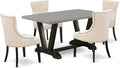 East West Furniture V696FR102-5 5 Piece Dinette Set for 4 Includes a Rectangle Dining Table with V-Legs and 4 Light Beige Linen Fabric Parson Dining Room Chairs, 36x60 Inch, Multi-Color