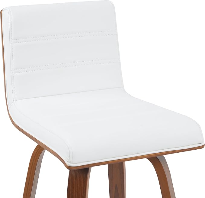 Vienna Modern Swivel Bar Height Stool with Snow White Faux Leather Seat and Walnut Finished Wood Frame Set of 4