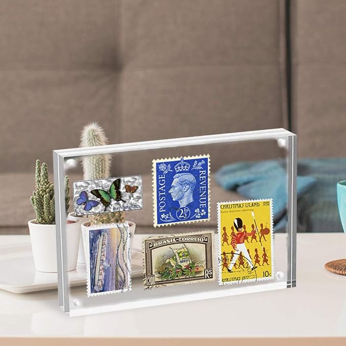 HELPLEX Acrylic Frames, 2 Pack 4x6, 20mm Thicker Frameless Clear Frame, Double Sided Magnetic, Free Standing Desktop Display