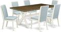 East West Furniture X077LA015-7 7 Piece Dining Room Table Set Consist of a Rectangle Kitchen Table with X-Legs and 6 Baby Blue Linen Fabric Parson Dining Chairs, 40x72 Inch, Multi-Color
