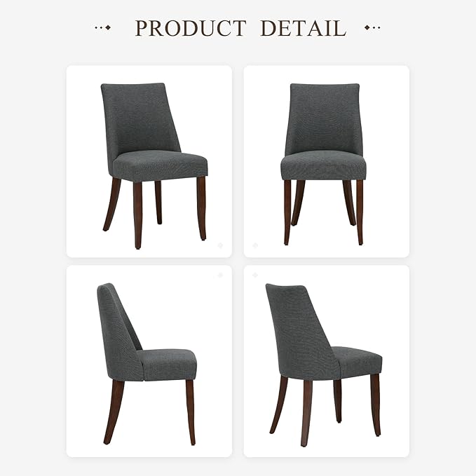 COLAMY Upholstered Dining Chairs Set of 6, Mid Century Modern Kitchen Chairs with Back, Farmhouse Fabric Side Dining Room Chairs with Wood Legs for Dining Room Restaurant, Dark Grey