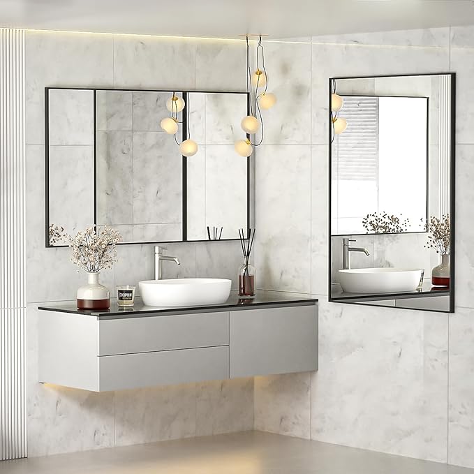 Koonmi Black Rectangle Wall Mirror, 20x30 Inch Bathroom Mirror, Aluminum Frame Vanity Mirror for Entryway, Living Room, Bedroom Bathroom, Hangs Horizontally or Vertically
