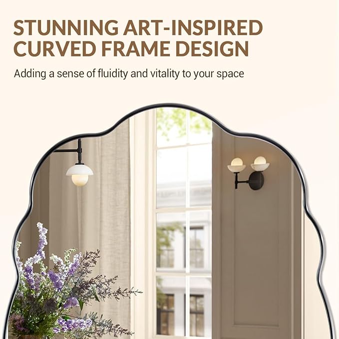 ANDY STAR Brushed Nickel Mirror Scalloped Edge - Modern Bathroom Wall Mirror 22x30 Inch, Corrosion Resistant, Easy Clean SUS Frame