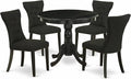 East West Furniture ANGA5-ABK-24 5 Piece Dining Table Set for 4 Includes a Round Kitchen Table with Pedestal and 4 Black Linen Fabric Parsons Dining Chairs, 36x36 Inch, Wirebrushed Black