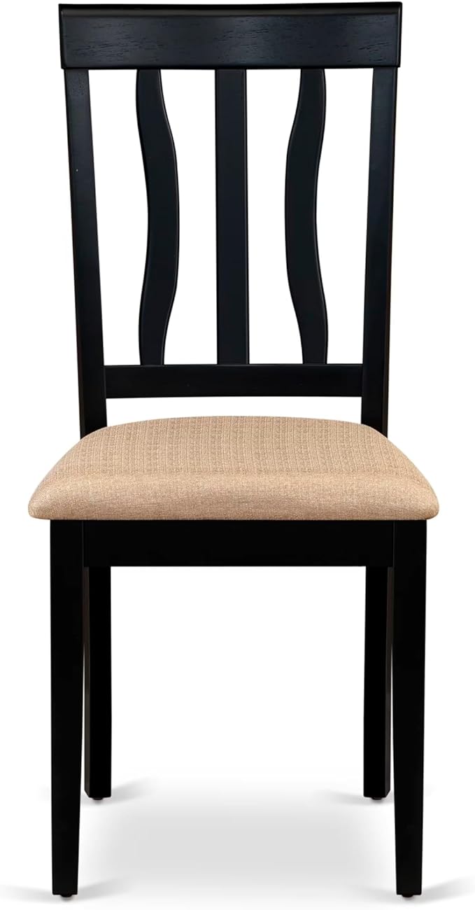 East West Furniture HLAN5-BCH-C 5 Piece Kitchen Table Set for 4 Includes a Round Dining Room Table with Pedestal and 4 Linen Fabric Upholstered Dining Chairs, 42x42 Inch, Black & Cherry