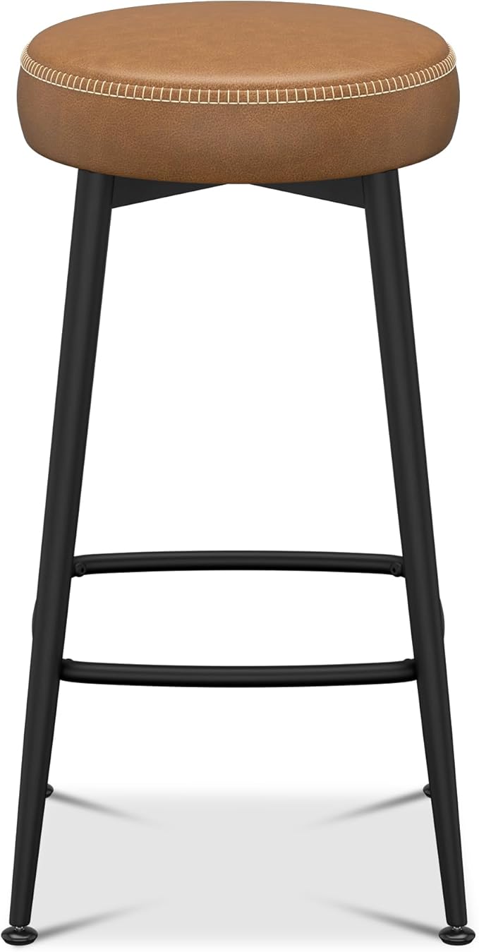 Counter Height Bar Stools, 26" H Backless Bar Stools Set of 4, Upholstered Faux Leather Kitchen Counter Stools, Mid Century Modern, Kitchen Island Home Bar, Pub, Caramel Brown