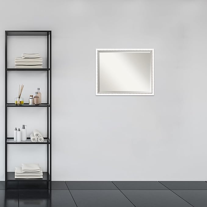 Amanti Art White Bathroom Mirror for Over Sink, 24x30 Morgan White Silver Rectangle Vanity Mirror, Large Modern Contemporary Wood Frame, Hangs Horizonally and Vertically, Bathroom Wall Decor, Beveled