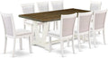East West Furniture V077MZ001-9 9 Piece Modern Dining Table Set Includes a Rectangle Wooden Table with V-Legs and 8 Cream Linen Fabric Parson Dining Chairs, 40x72 Inch, Multi-Color
