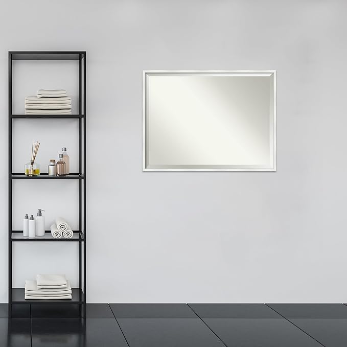 Amanti Art White Bathroom Mirror for Over Sink, 31x41 Breeze Distressed White Rectangle Vanity Mirror, X-Large Country Rustic Wood Frame, Hangs Horizonally and Vertically, Bathroom Wall Decor,