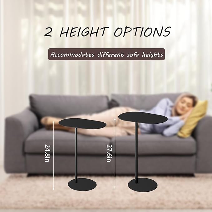 C-Shaped Side Table, Iron End Table for Couch Sofa and Bed, Small Metal Black Side Tables for Living Room Bedroom (Black, High-27.6in/70cm)